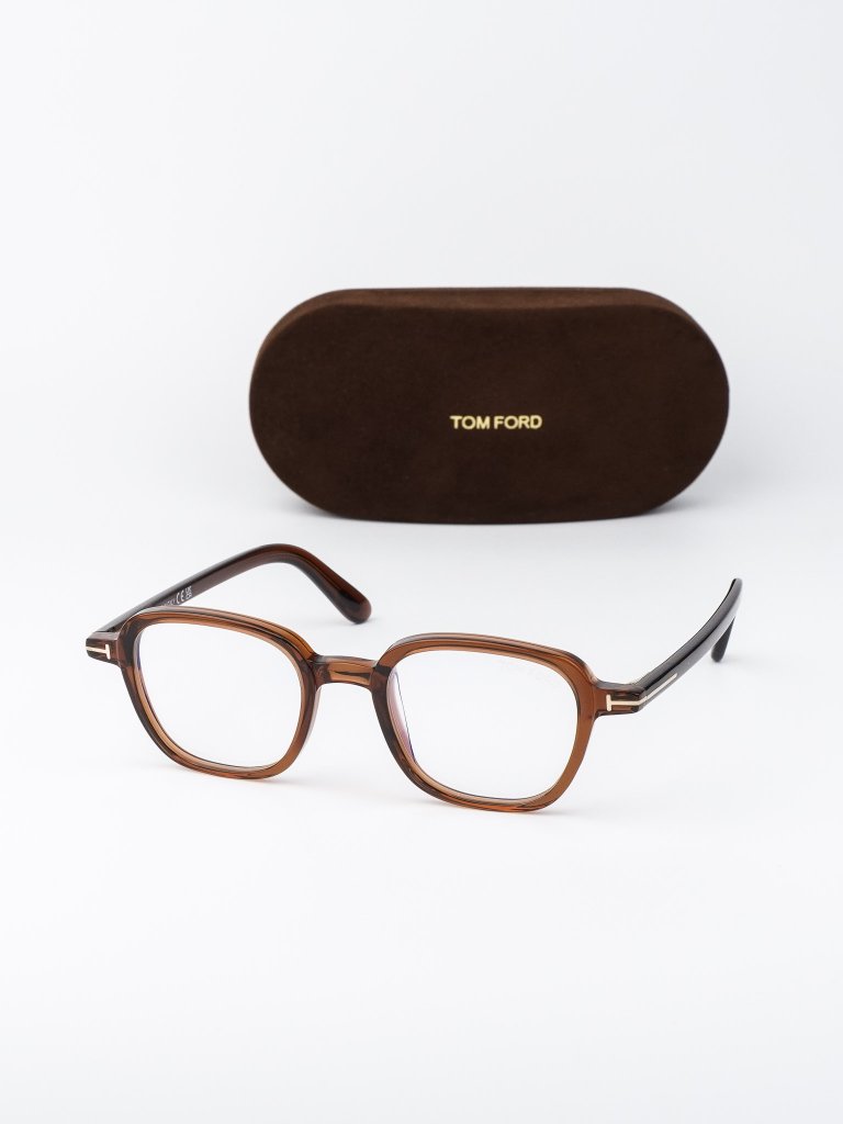 Tom Ford Men Eyeglasses Transparent Brown Square Ft5837-B 048 New Authentic